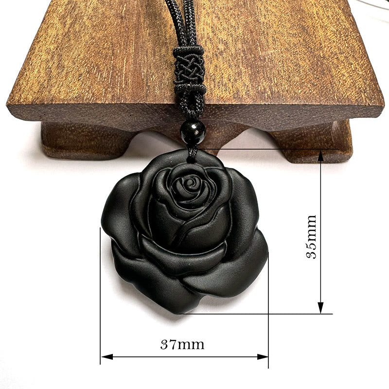Nimara Ritual Black Obsidian String Black Rose Purification Necklace Pendant