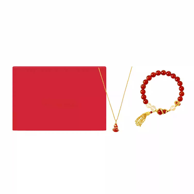 Nimara Ritual Red Agate Year Of The Snake Gourd Luck Bracelet Necklace Pendant