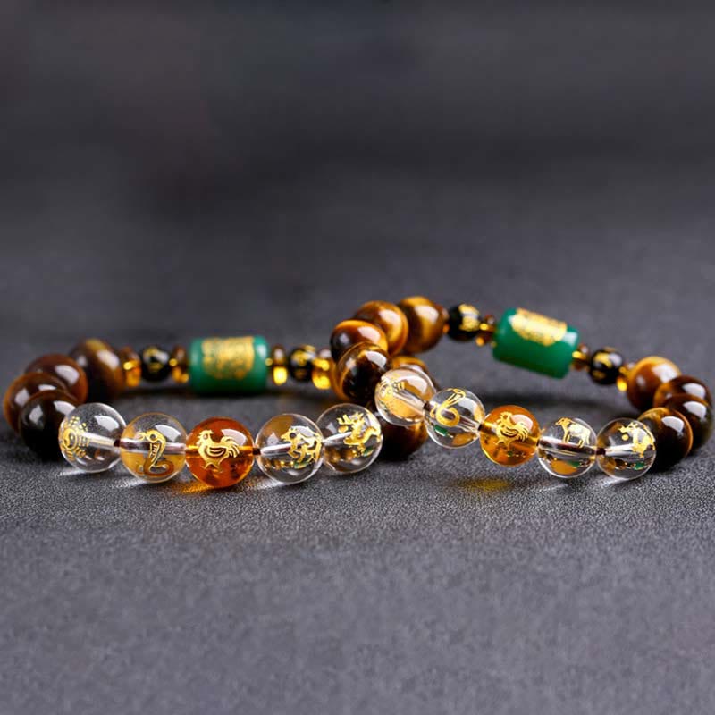 Nimara Ritual Chinese Zodiac Tiger Eye White Crystal Courage Bracelet