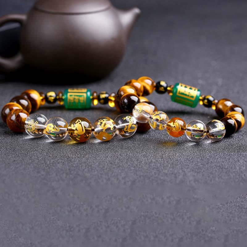 Nimara Ritual Chinese Zodiac Tiger Eye White Crystal Courage Bracelet