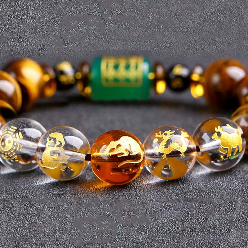Nimara Ritual Chinese Zodiac Tiger Eye White Crystal Courage Bracelet