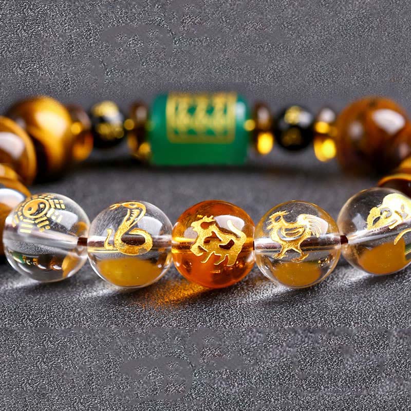 Nimara Ritual Chinese Zodiac Tiger Eye White Crystal Courage Bracelet