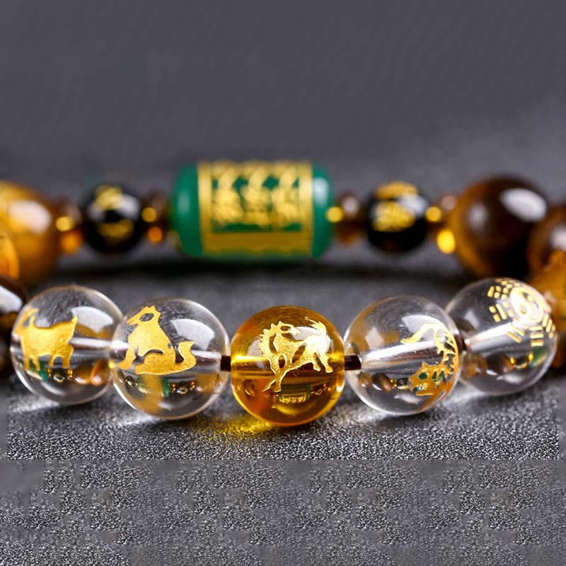 Nimara Ritual Chinese Zodiac Tiger Eye White Crystal Courage Bracelet