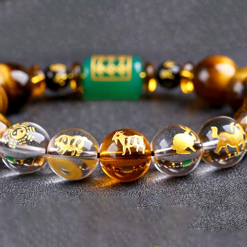 Nimara Ritual Chinese Zodiac Tiger Eye White Crystal Courage Bracelet