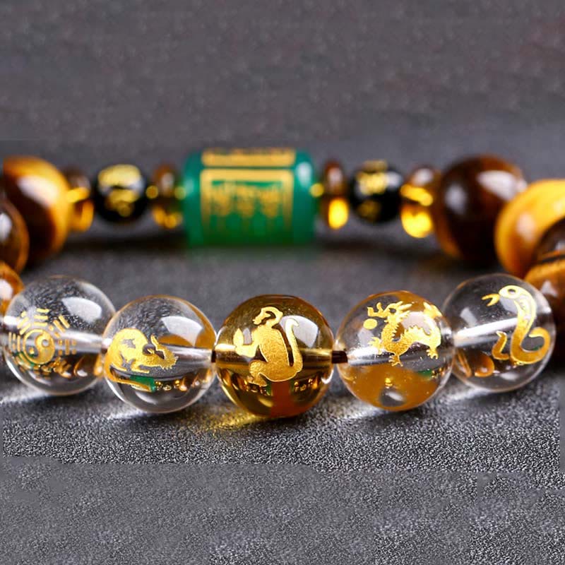 Nimara Ritual Chinese Zodiac Tiger Eye White Crystal Courage Bracelet