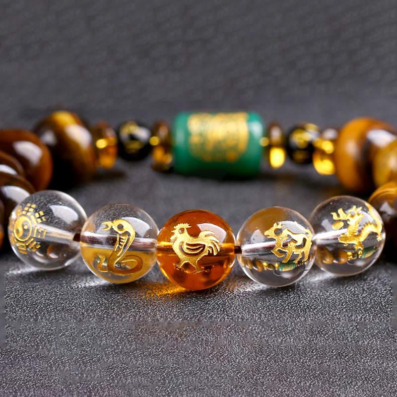 Nimara Ritual Chinese Zodiac Tiger Eye White Crystal Courage Bracelet
