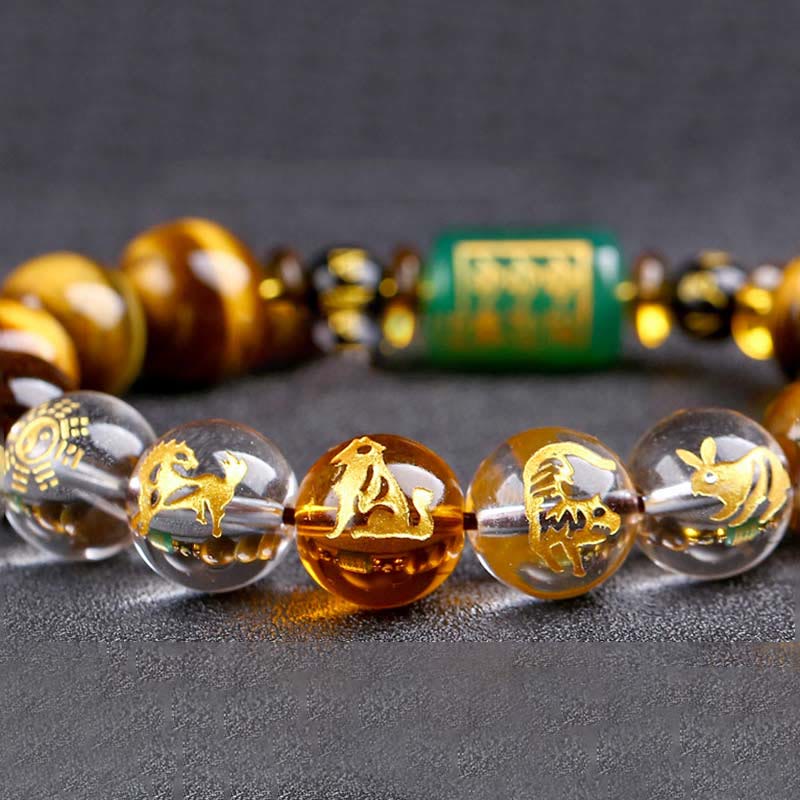 Nimara Ritual Chinese Zodiac Tiger Eye White Crystal Courage Bracelet