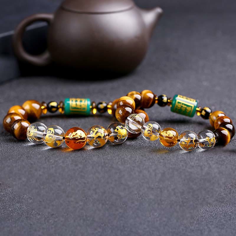 Nimara Ritual Chinese Zodiac Tiger Eye White Crystal Courage Bracelet
