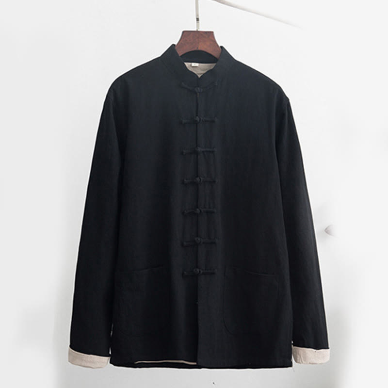 Nimara Ritual 2Pcs Zen Tang Suit Men's Linen Frog-Button Long Sleeve Shirt Pants Set