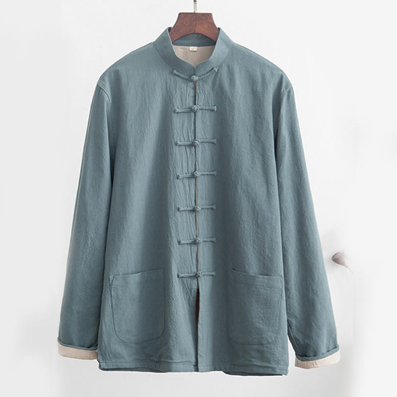 Nimara Ritual 2Pcs Zen Tang Suit Men's Linen Frog-Button Long Sleeve Shirt Pants Set