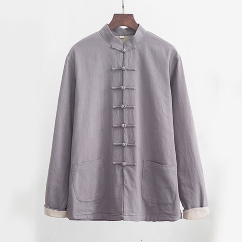 Nimara Ritual 2Pcs Zen Tang Suit Men's Linen Frog-Button Long Sleeve Shirt Pants Set
