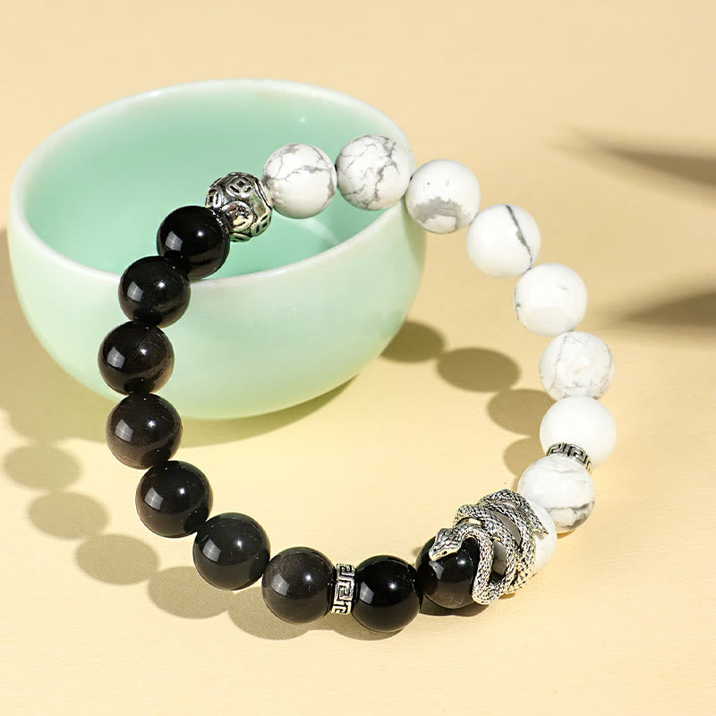 Nimara Ritual Natural Silver Sheen Obsidian White Turquoise Grey Jasper Snowflake Obsidian Year Of The Snake Protection Bracelet