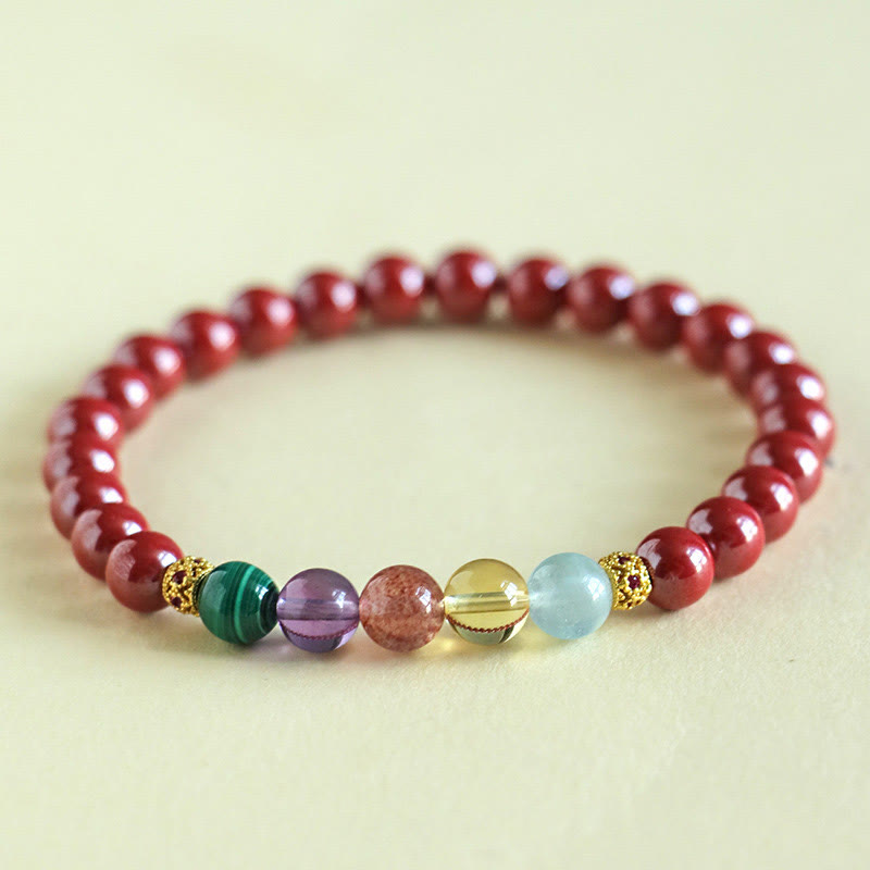 Nimara Ritual Cinnabar Aquamarine Citrine Strawberry Quartz Amethyst Malachite Blessing Bracelet