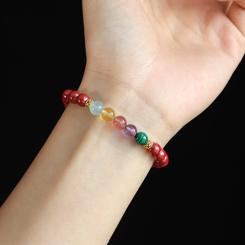 Nimara Ritual Cinnabar Aquamarine Citrine Strawberry Quartz Amethyst Malachite Blessing Bracelet