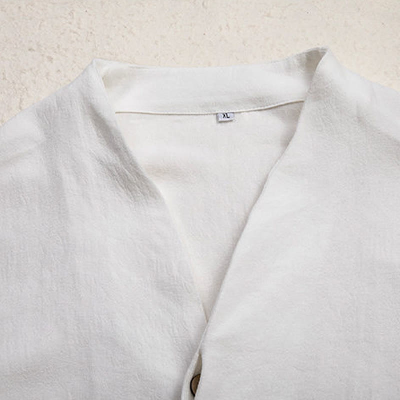 Nimara Ritual V-Neck Men's Linen Long Sleeve Shirt Zen Clothing