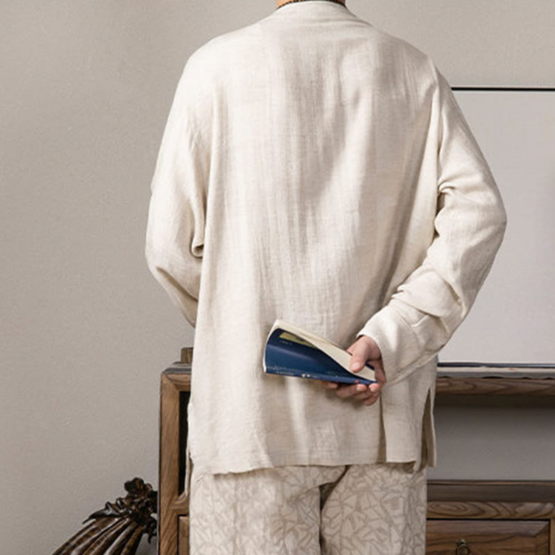 Nimara Ritual V-Neck Men's Linen Long Sleeve Shirt Zen Clothing