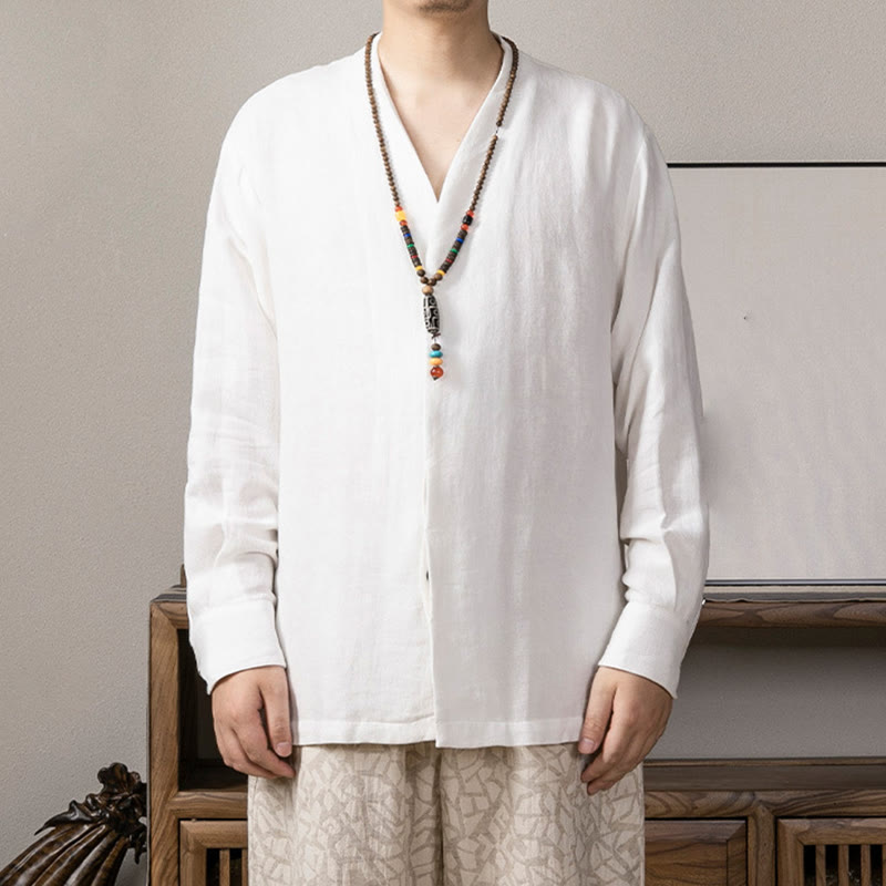 Nimara Ritual V-Neck Men's Linen Long Sleeve Shirt Zen Clothing