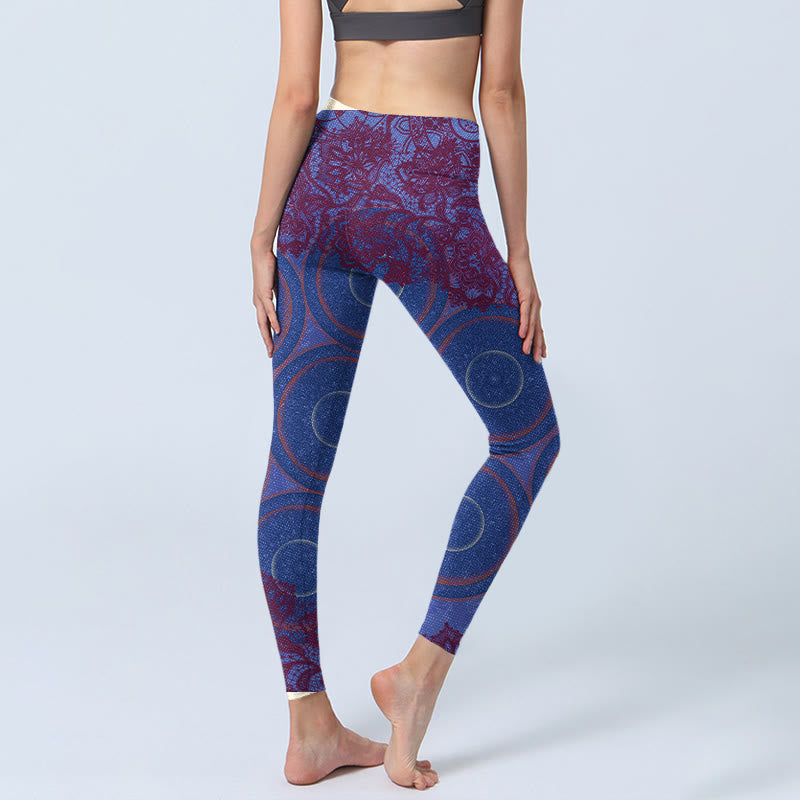 Nimara Ritual Purple Compass Mandala Flower Print Gym Fitness Leggings Women's Yoga Pants