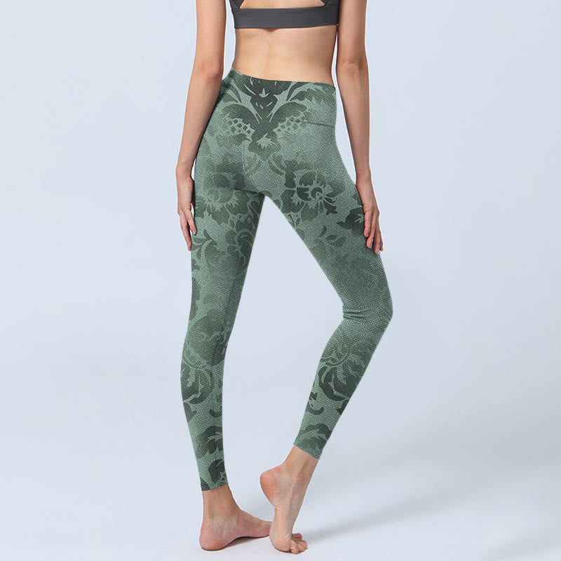 Nimara Ritual Casual Flower Leaves Print Gym Fitness Leggings Women's Yoga Pants