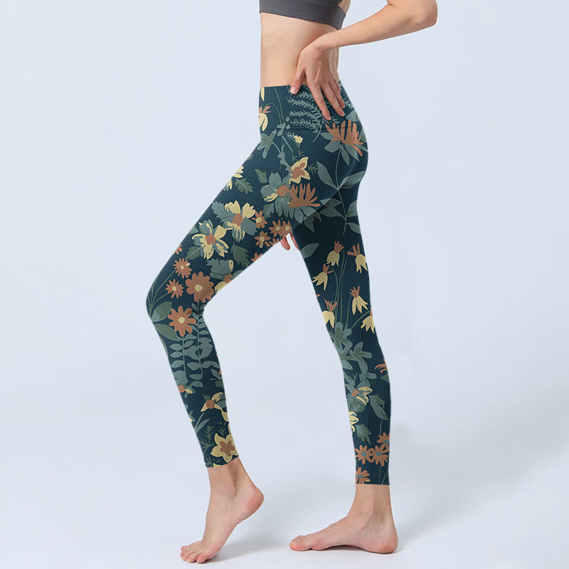 Nimara Ritual Casual Daisy Flowers Leaves Print Gym Fitness Leggings Women's Yoga Pants