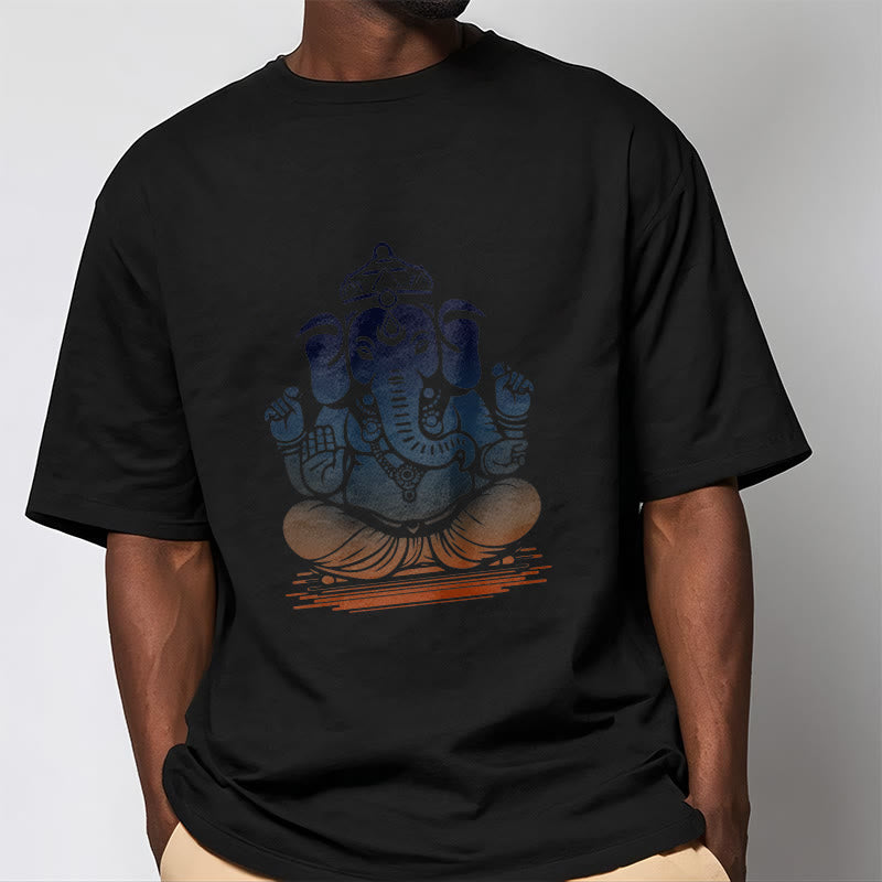Nimara Ritual Meditating Ganesh Elephant Pattern Tee T-shirt