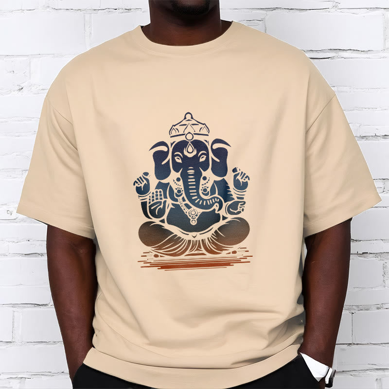 Nimara Ritual Meditating Ganesh Elephant Pattern Tee T-shirt