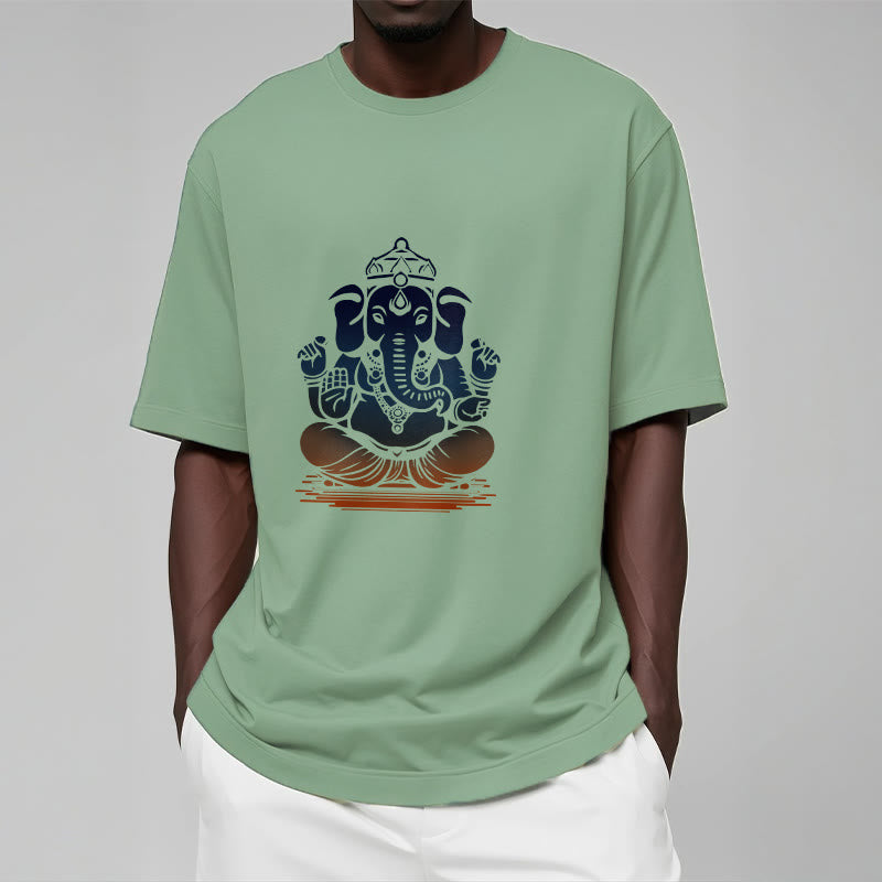 Nimara Ritual Meditating Ganesh Elephant Pattern Tee T-shirt