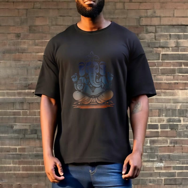 Nimara Ritual Meditating Ganesh Elephant Pattern Tee T-shirt