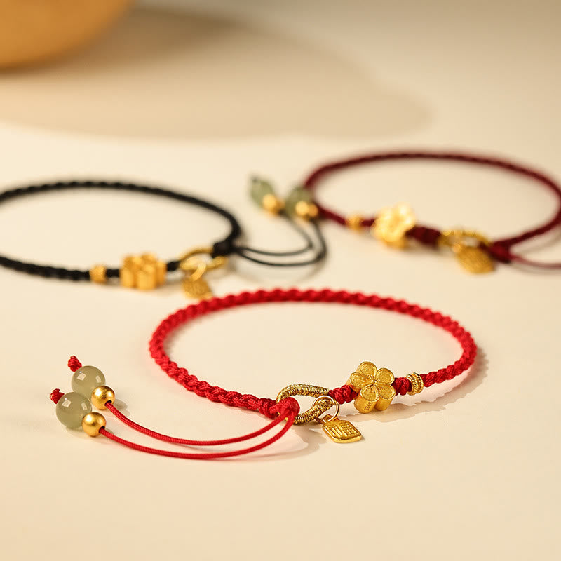Nimara Ritual Hetian Jade Small Peach Blossom Fu Character Charm Luck String Bracelet