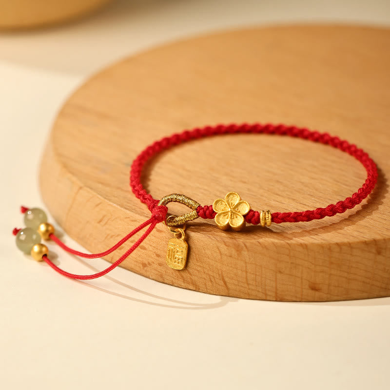 Nimara Ritual Hetian Jade Small Peach Blossom Fu Character Charm Luck String Bracelet