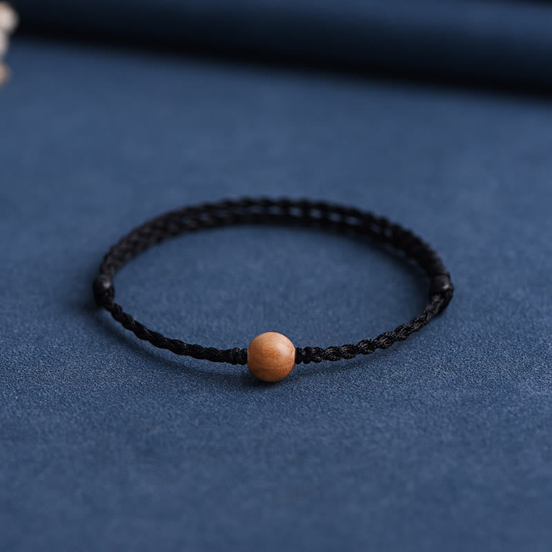 Nimara Ritual Natural Peach Wood Bead Ward Off Evil Spirits Braided Bracelet
