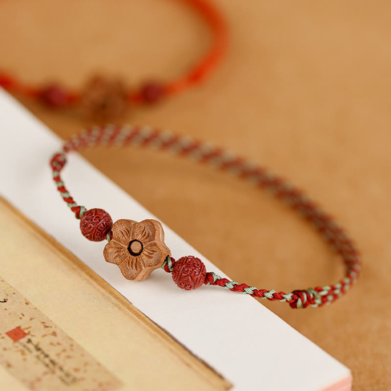 Nimara Ritual Peach Wood Small Peach Blossom Cinnabar Wealth String Bracelet Anklet