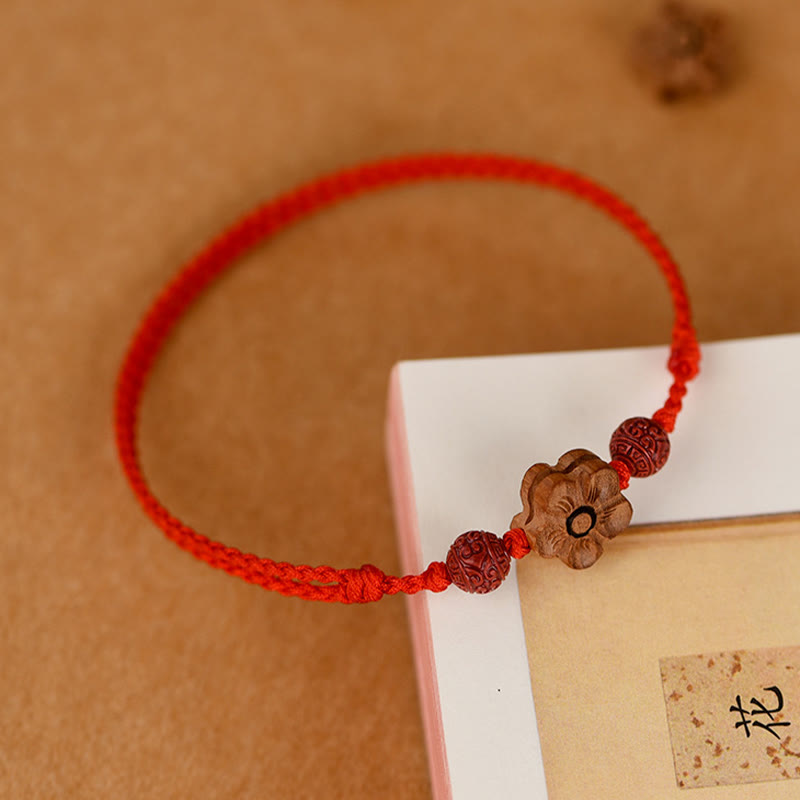 Nimara Ritual Peach Wood Small Peach Blossom Cinnabar Wealth String Bracelet Anklet