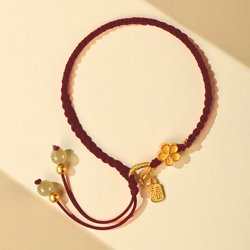 Nimara Ritual Hetian Jade Small Peach Blossom Fu Character Charm Luck String Bracelet