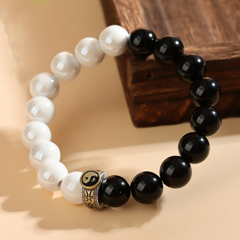 Nimara Ritual Black Obsidian White Porcelain Beads Yin Yang Fulfilment Bracelet
