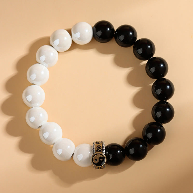 Nimara Ritual Black Obsidian White Porcelain Beads Yin Yang Fulfilment Bracelet