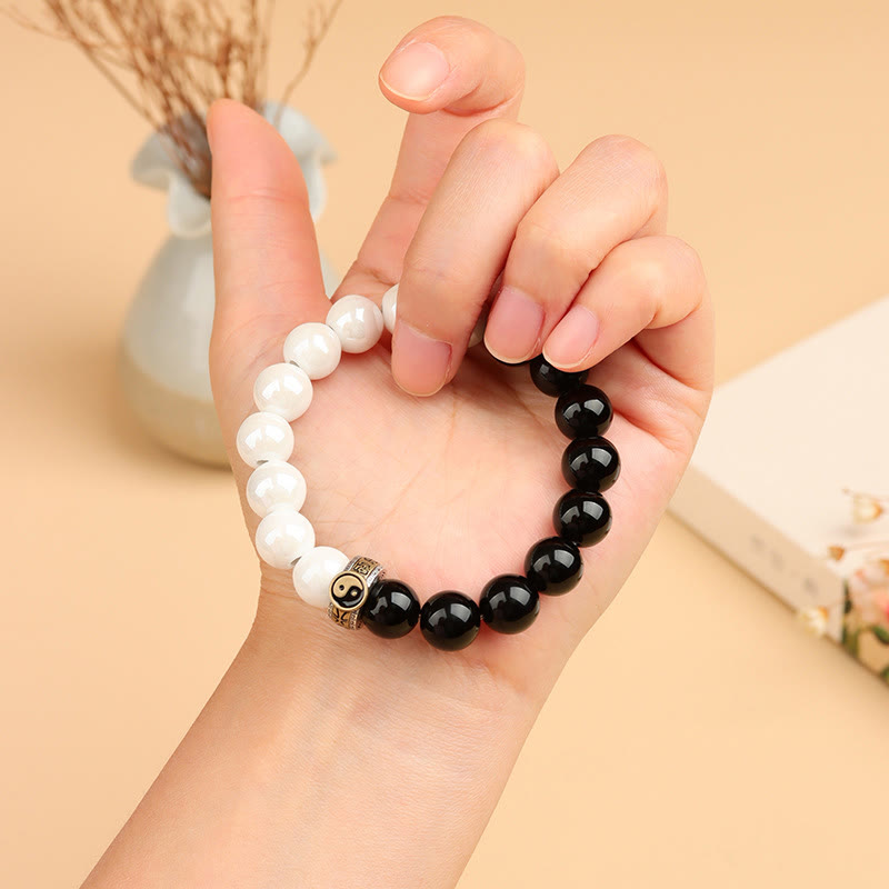 Nimara Ritual Black Obsidian White Porcelain Beads Yin Yang Fulfilment Bracelet