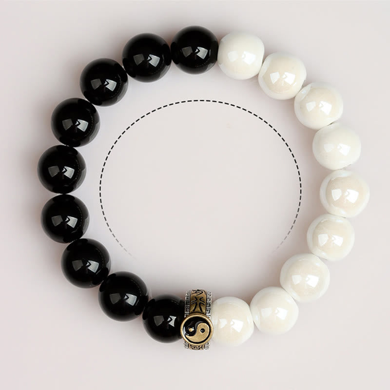 Nimara Ritual Black Obsidian White Porcelain Beads Yin Yang Fulfilment Bracelet