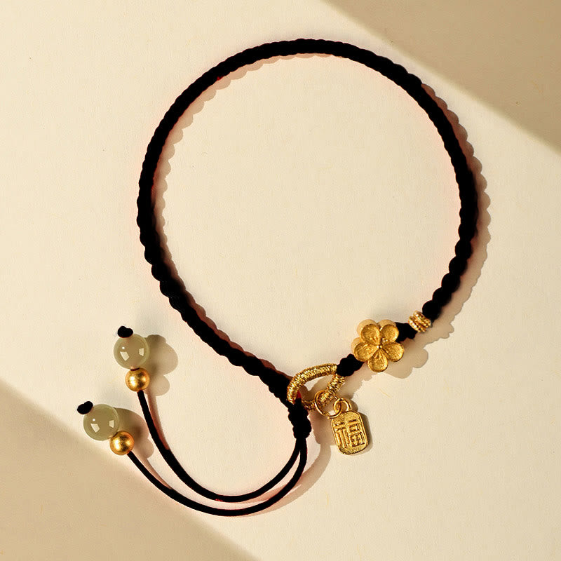 Nimara Ritual Hetian Jade Small Peach Blossom Fu Character Charm Luck String Bracelet