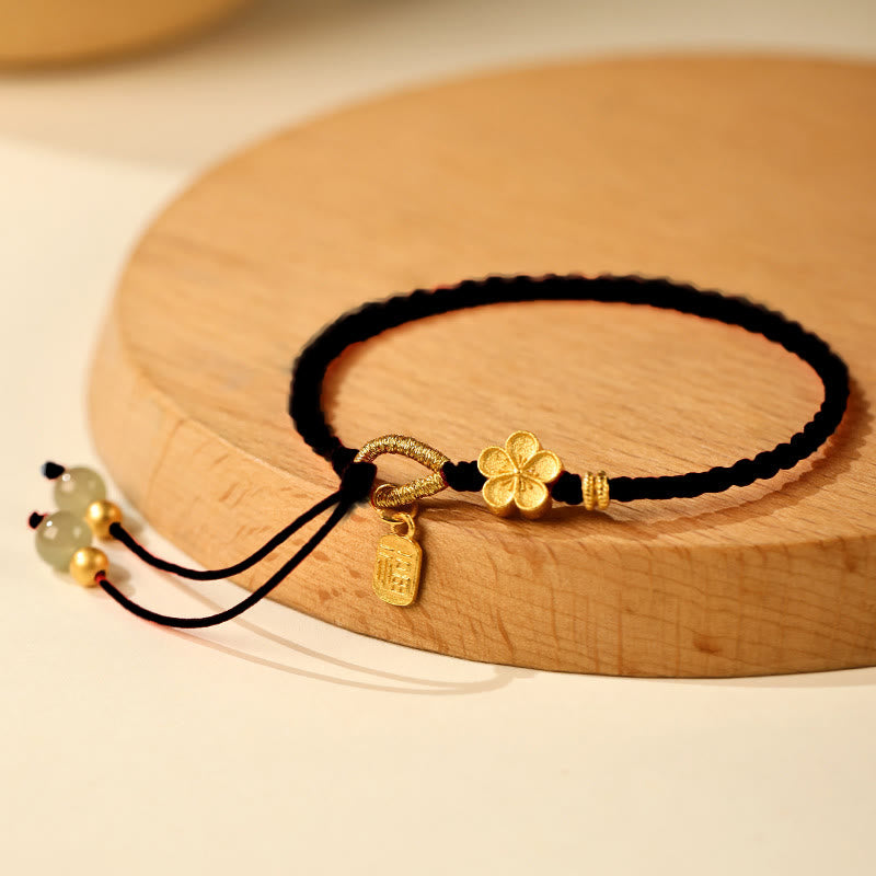 Nimara Ritual Hetian Jade Small Peach Blossom Fu Character Charm Luck String Bracelet