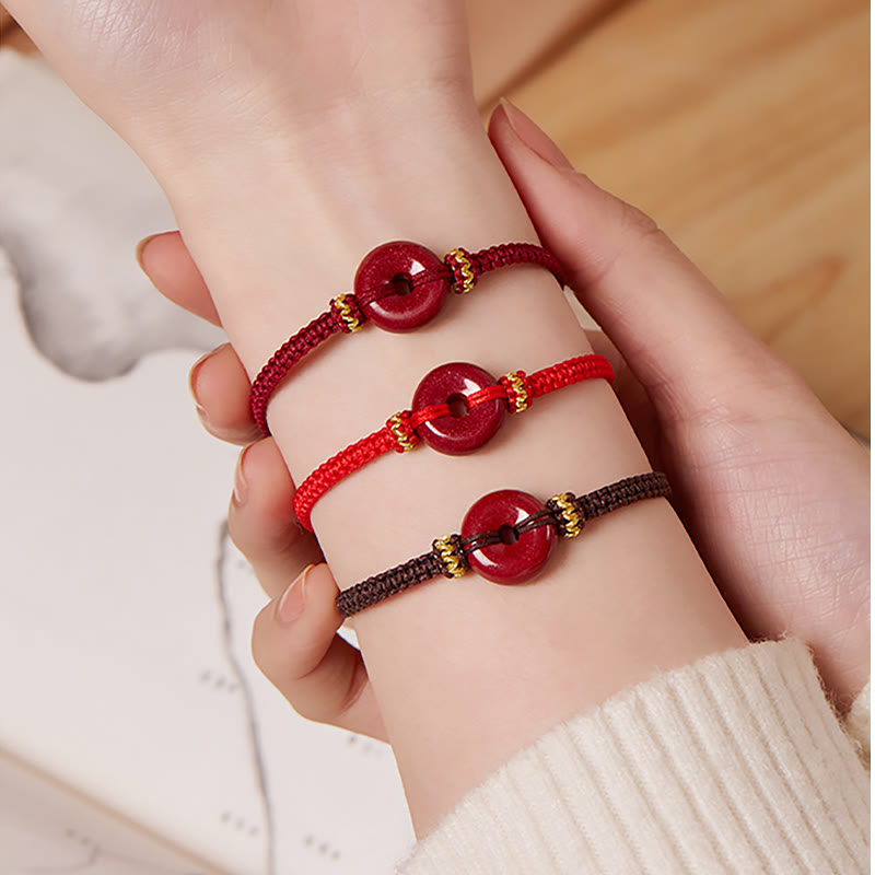 Nimara Ritual Handmade Cinnabar Round Peace Buckle Concentration Braided Bracelet