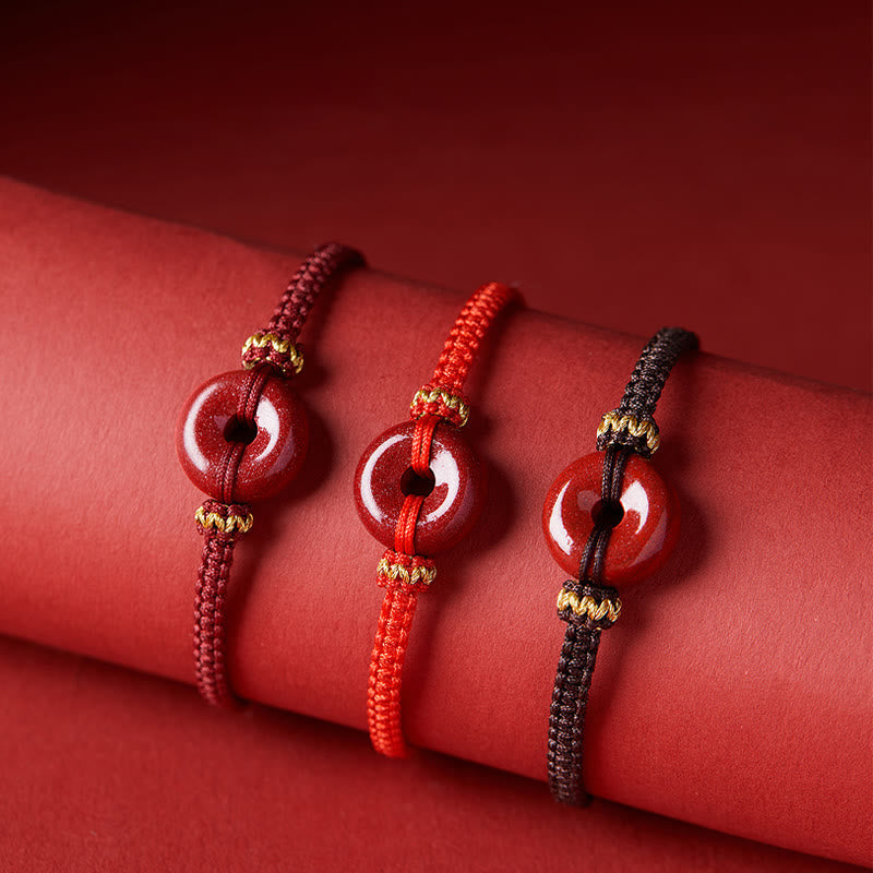 Nimara Ritual Handmade Cinnabar Round Peace Buckle Concentration Braided Bracelet