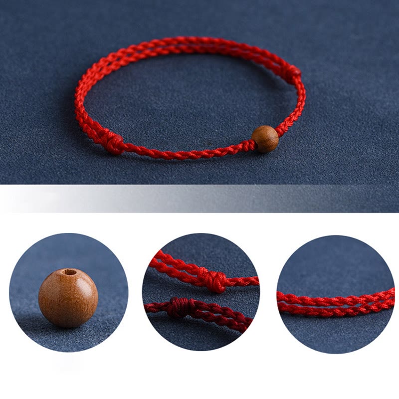 Nimara Ritual Natural Peach Wood Bead Ward Off Evil Spirits Braided Bracelet