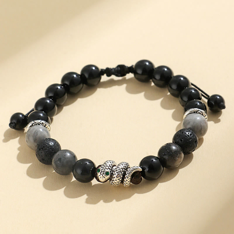 Nimara Ritual Black Onyx Black Glitter Stone White Agate White Turquoise Year Of The Snake Protection Bracelet