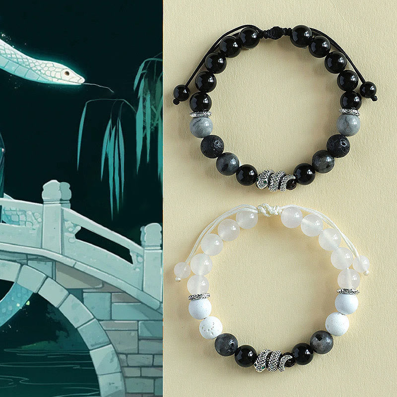 Nimara Ritual Black Onyx Black Glitter Stone White Agate White Turquoise Year Of The Snake Protection Bracelet