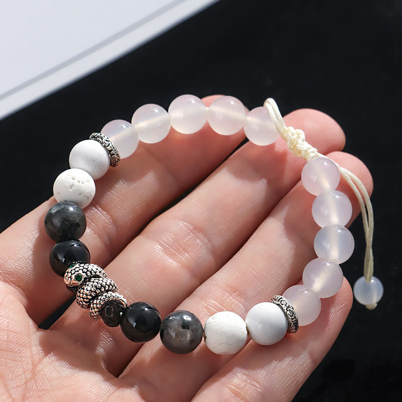 Nimara Ritual Black Onyx Black Glitter Stone White Agate White Turquoise Year Of The Snake Protection Bracelet
