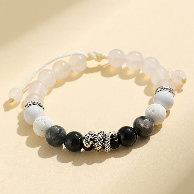 Nimara Ritual Black Onyx Black Glitter Stone White Agate White Turquoise Year Of The Snake Protection Bracelet