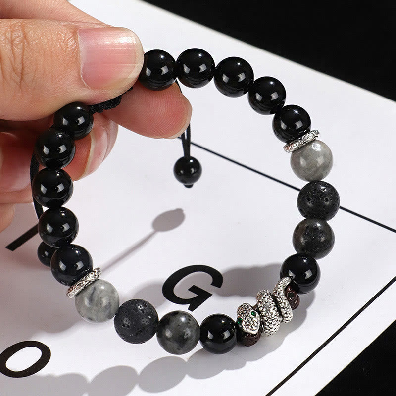Nimara Ritual Black Onyx Black Glitter Stone White Agate White Turquoise Year Of The Snake Protection Bracelet