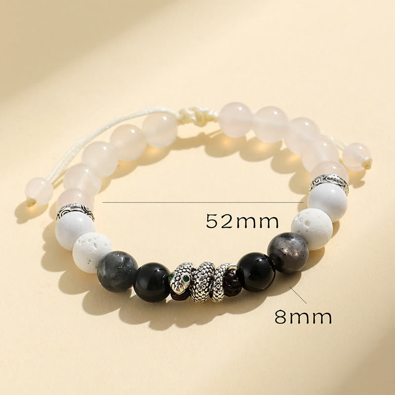 Nimara Ritual Black Onyx Black Glitter Stone White Agate White Turquoise Year Of The Snake Protection Bracelet