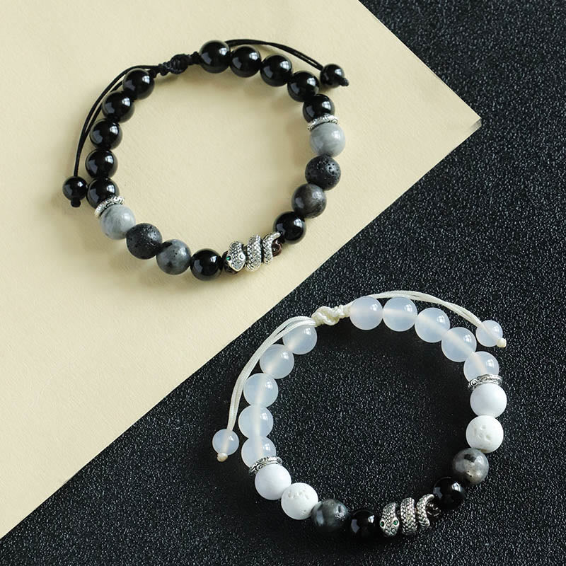 Nimara Ritual Black Onyx Black Glitter Stone White Agate White Turquoise Year Of The Snake Protection Bracelet
